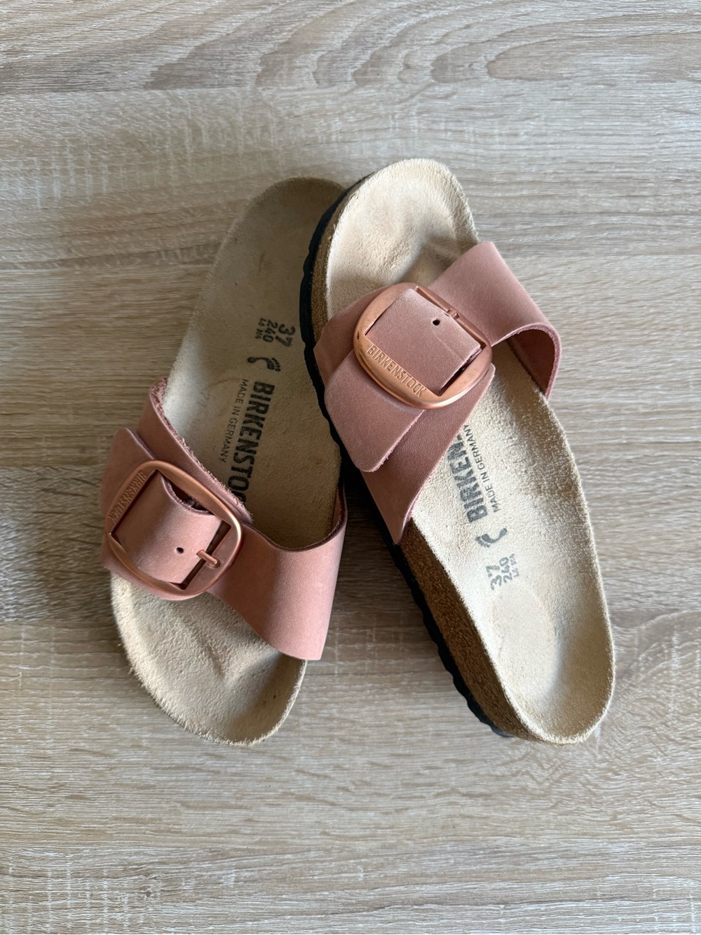 Birkenstock Madrid Big Buckle Natural Nubuck Leather in old rose Sz 37/6-6.5